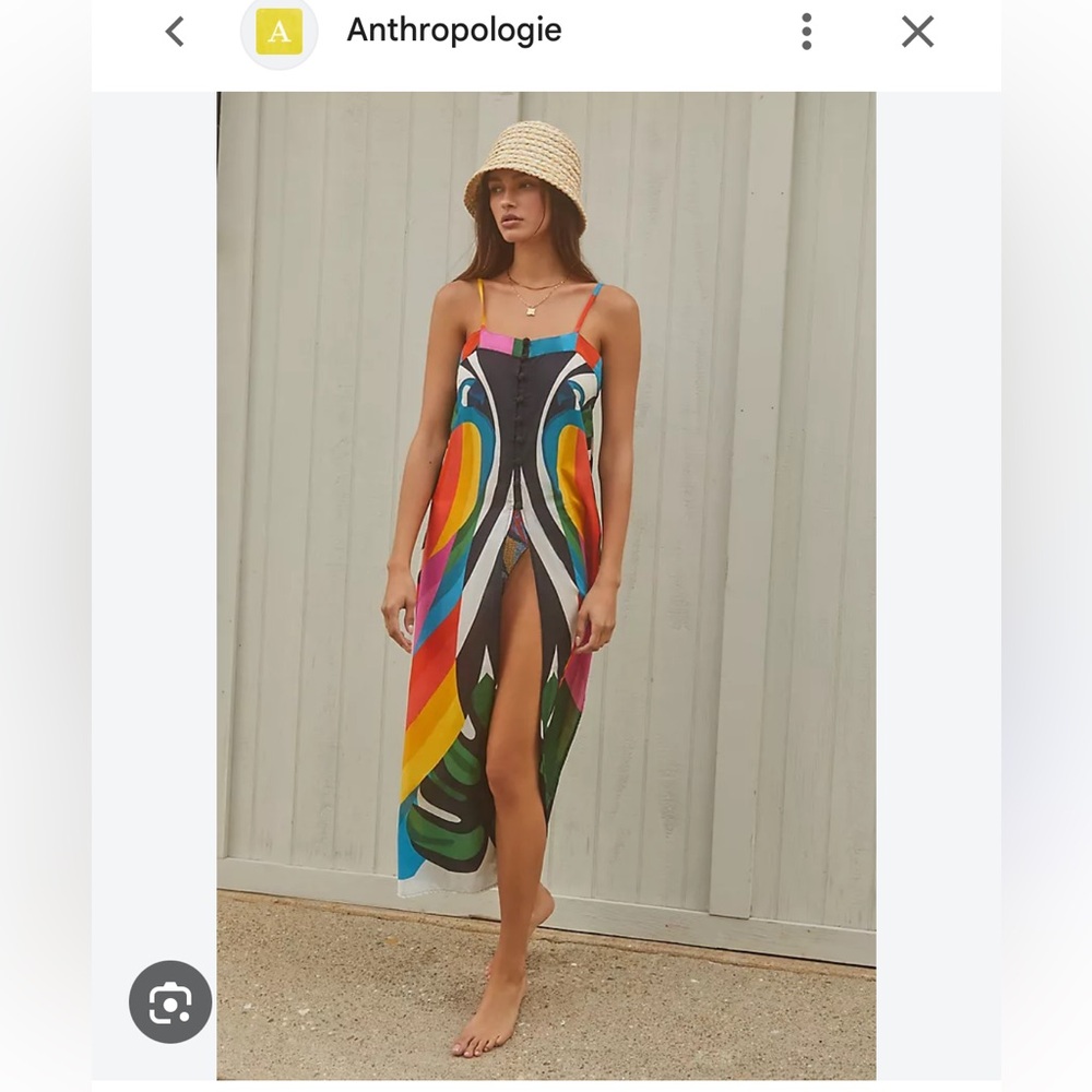 FARM Rio Macaw Tripe Multicolor Cascade Maxi Coverup (2023)